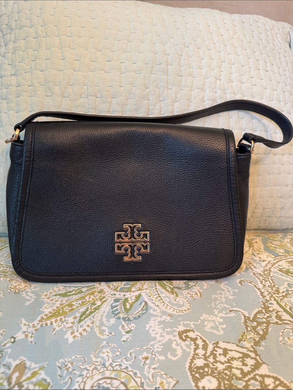 Tory Burch Britten Leather Shoulder Bag with Gold Logo